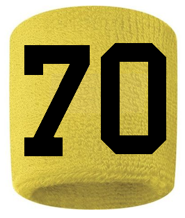 Number 70 Custom Yellow w/ Black #'s Sweatband Wristband Embroidered Stitched