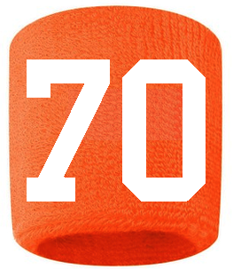 Number 70 Custom Orange w/ White #'s Sweatband Wristband Embroidered Stitched - SportsJewelryProShop