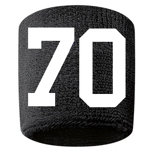 Number 70 Custom Black w/ White #'s Sweatband Wristband Embroidered Stitched