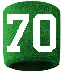Number 70 Custom Green w/ White #'s Sweatband Wristband Embroidered Stitched