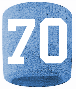 Number 70 Custom Light Blue w/ White #'s Sweatband Wristband Embroidered Stitched
