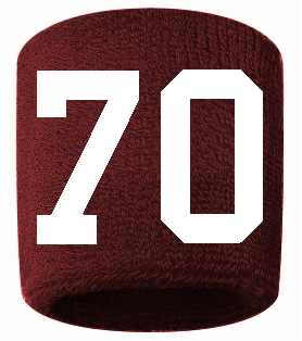 Number 70 Custom Maroon w/ White #'s Sweatband Wristband Embroidered Stitched