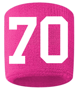 Number 70 Custom Hot Pink w/ White #'s Sweatband Wristband Embroidered Stitched