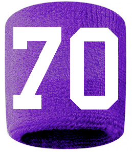 Number 70 Custom Purple w/ White #'s Sweatband Wristband Embroidered Stitched
