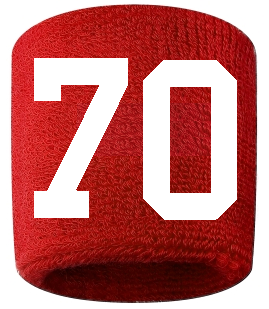 Number 70 Custom Red w/ White #'s Sweatband Wristband Embroidered Stitched