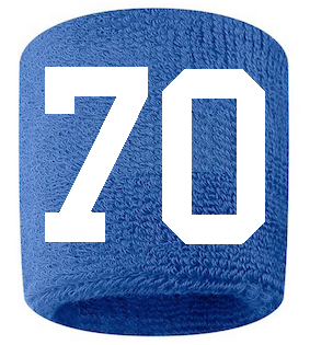 Number 70 Custom Royal Blue w/ White #'s Sweatband Wristband Embroidered Stitched