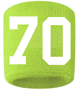 Number 70 Custom Volt Neon Lime Green w/ White #'s Sweatband Wristband Embroidered Stitched