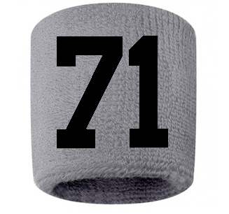 Number 71 Custom Gray w/ Black #'s Sweatband Wristband Embroidered Stitched