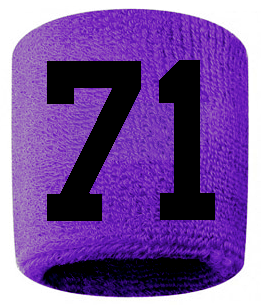 Number 71 Custom Purple w/ Black #'s Sweatband Wristband Embroidered Stitched