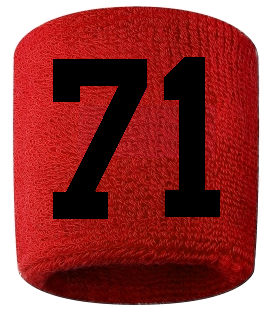 Number 71 Custom Red w/ Black #'s Sweatband Wristband Embroidered Stitched