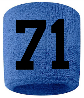 Number 71 Custom Royal Blue w/ Black #'s Sweatband Wristband Embroidered Stitched