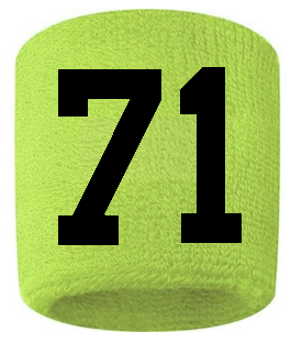 Number 71 Custom Volt Neon Lime Green w/ Black #'s Sweatband Wristband Embroidered Stitched