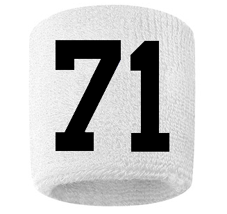 Number 71 Custom White w/ Black #'s Sweatband Wristband Embroidered Stitched