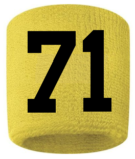 Number 71 Custom Yellow w/ Black #'s Sweatband Wristband Embroidered Stitched
