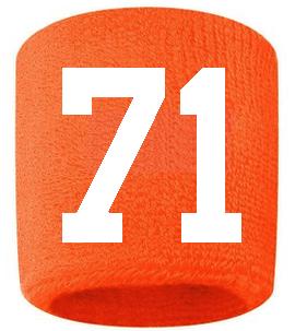 Number 71 Custom Orange w/ White #'s Sweatband Wristband Embroidered Stitched
