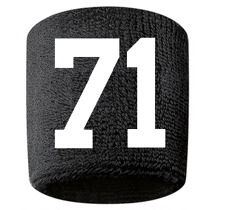 Number 71 Custom Black w/ White #'s Sweatband Wristband Embroidered Stitched