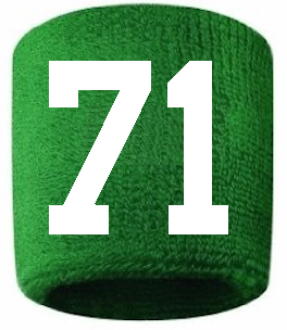 Number 71 Custom Green w/ White #'s Sweatband Wristband Embroidered Stitched