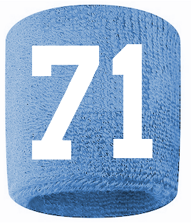 Number 71 Custom Light Blue w/ White #'s Sweatband Wristband Embroidered Stitched