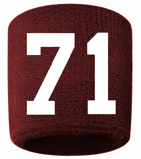 Number 71 Custom Maroon w/ White #'s Sweatband Wristband Embroidered Stitched