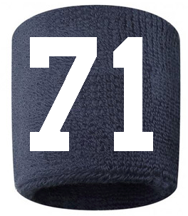 Number 71 Custom Navy Blue w/ White #'s Sweatband Wristband Embroidered Stitched