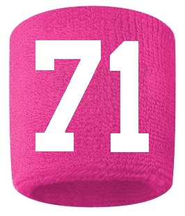 Number 71 Custom Hot Pink w/ White #'s Sweatband Wristband Embroidered Stitched