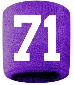 Number 71 Custom Purple w/ White #'s Sweatband Wristband Embroidered Stitched