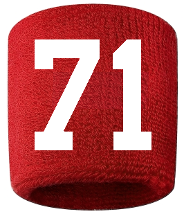 Number 71 Custom Red w/ White #'s Sweatband Wristband Embroidered Stitched