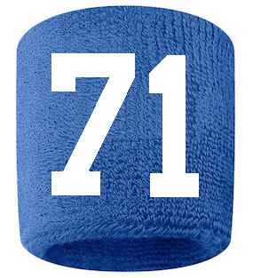 Number 71 Custom Royal Blue w/ White #'s Sweatband Wristband Embroidered Stitched - SportsJewelryProShop