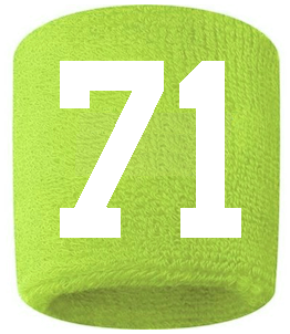 Number 71 Custom Volt Neon Lime Green w/ White #'s Sweatband Wristband Embroidered Stitched