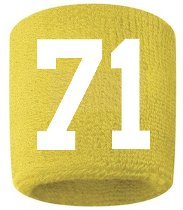 Number 71 Custom Yellow w/ White #'s Sweatband Wristband Embroidered Stitched
