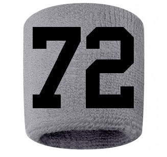 Number 72 Custom Gray w/ Black #'s Sweatband Wristband Embroidered Stitched