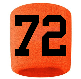 Number 72 Custom Orange w/ Black #'s Sweatband Wristband Embroidered Stitched