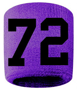 Number 72 Custom Purple w/ Black #'s Sweatband Wristband Embroidered Stitched - SportsJewelryProShop