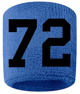 Number 72 Custom Royal Blue w/ Black #'s Sweatband Wristband Embroidered Stitched