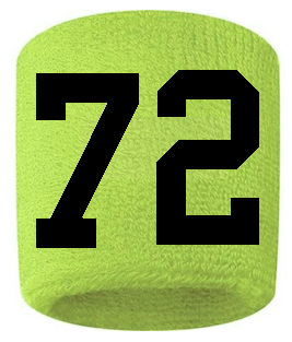 Number 72 Custom Volt Neon Lime Green w/ Black #'s Sweatband Wristband Embroidered Stitched