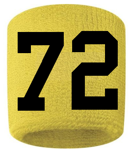 Number 72 Custom Yellow w/ Black #'s Sweatband Wristband Embroidered Stitched