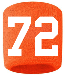 Number 72 Custom Orange w/ White #'s Sweatband Wristband Embroidered Stitched