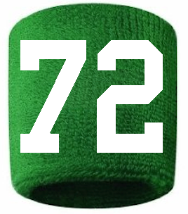Number 72 Custom Green w/ White #'s Sweatband Wristband Embroidered Stitched