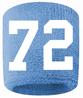 Number 72 Custom Light Blue w/ White #'s Sweatband Wristband Embroidered Stitched