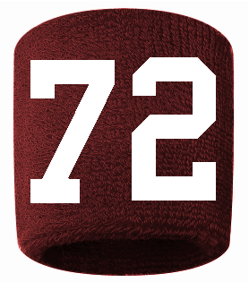 Number 72 Custom Maroon w/ White #'s Sweatband Wristband Embroidered Stitched