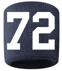 Number 72 Custom Navy Blue w/ White #'s Sweatband Wristband Embroidered Stitched