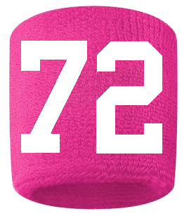 Number 72 Custom Hot Pink w/ White #'s Sweatband Wristband Embroidered Stitched