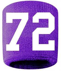 Number 72 Custom Purple w/ White #'s Sweatband Wristband Embroidered Stitched