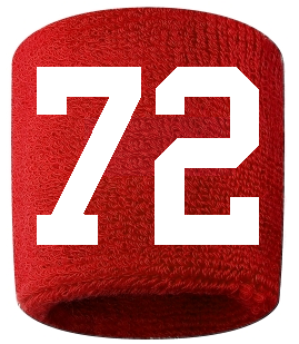 Number 72 Custom Red w/ White #'s Sweatband Wristband Embroidered Stitched