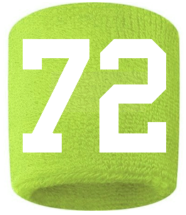 Number 72 Custom Volt Neon Lime Green w/ White #'s Sweatband Wristband Embroidered Stitched