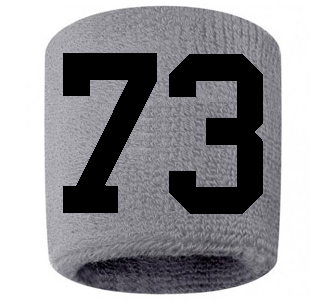 Number 73 Custom Gray w/ Black #'s Sweatband Wristband Embroidered Stitched