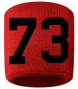 Number 73 Custom Red w/ Black #'s Sweatband Wristband Embroidered Stitched