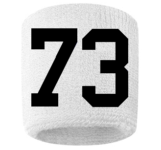 Number 73 Custom White w/ Black #'s Sweatband Wristband Embroidered Stitched