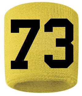 Number 73 Custom Yellow w/ Black #'s Sweatband Wristband Embroidered Stitched