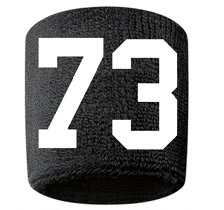 Number 73 Custom Black w/ White #'s Sweatband Wristband Embroidered Stitched